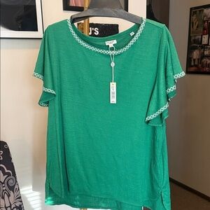 Max Studio Emerald Green Blouse with White Trim